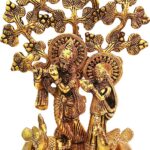 Radha Krishna Statue Tree Peacock Statue Metal janmashtami Hindu Idol Ladoo Gopal Lord Radha Krishn Indian God and Goddess Size - 6.5 Inch